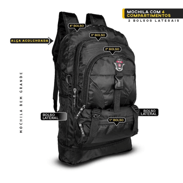 Mochila Para Viagem 50L Acampamento Trilha Semi Impermeável - Cliquemaster
