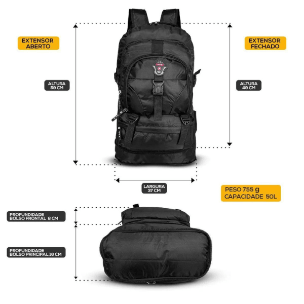 Mochila Para Viagem 50L Acampamento Trilha Semi Impermeável - Cliquemaster