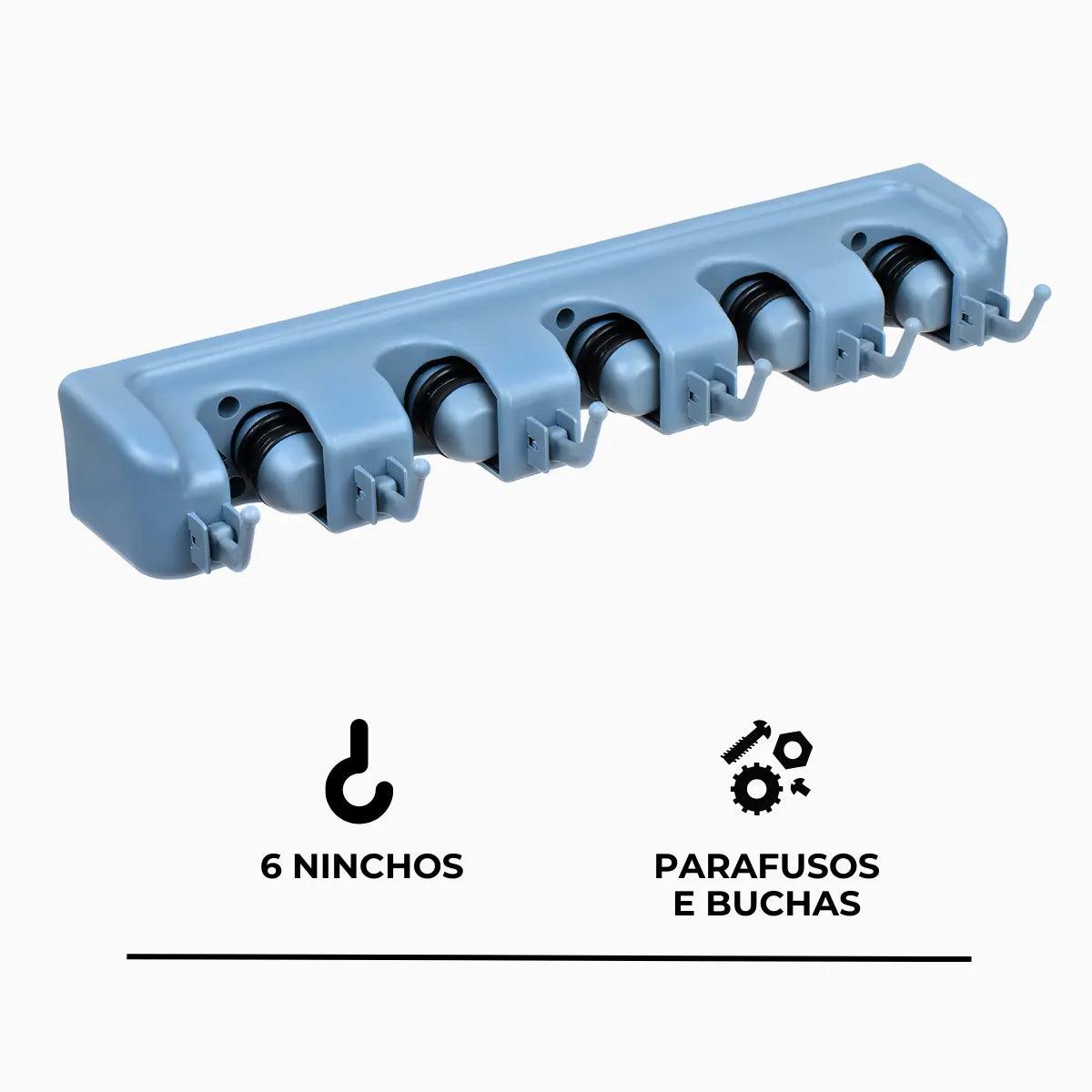Suporte Multiuso Organizadora de Rodo e Vassoura - 6 Ganchos - Cliquemaster
