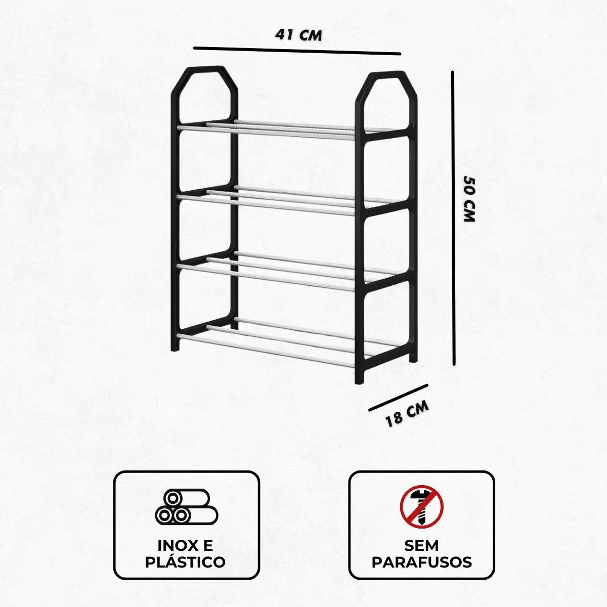 Sapateira Portátil Organizador 4 Prateleiras - PRETO - Cliquemaster