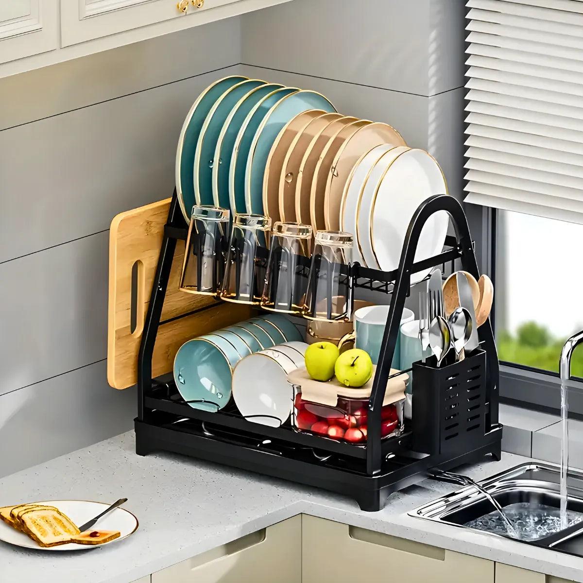 Escorredor e Organizador De Louças Inox Preto - Cliquemaster
