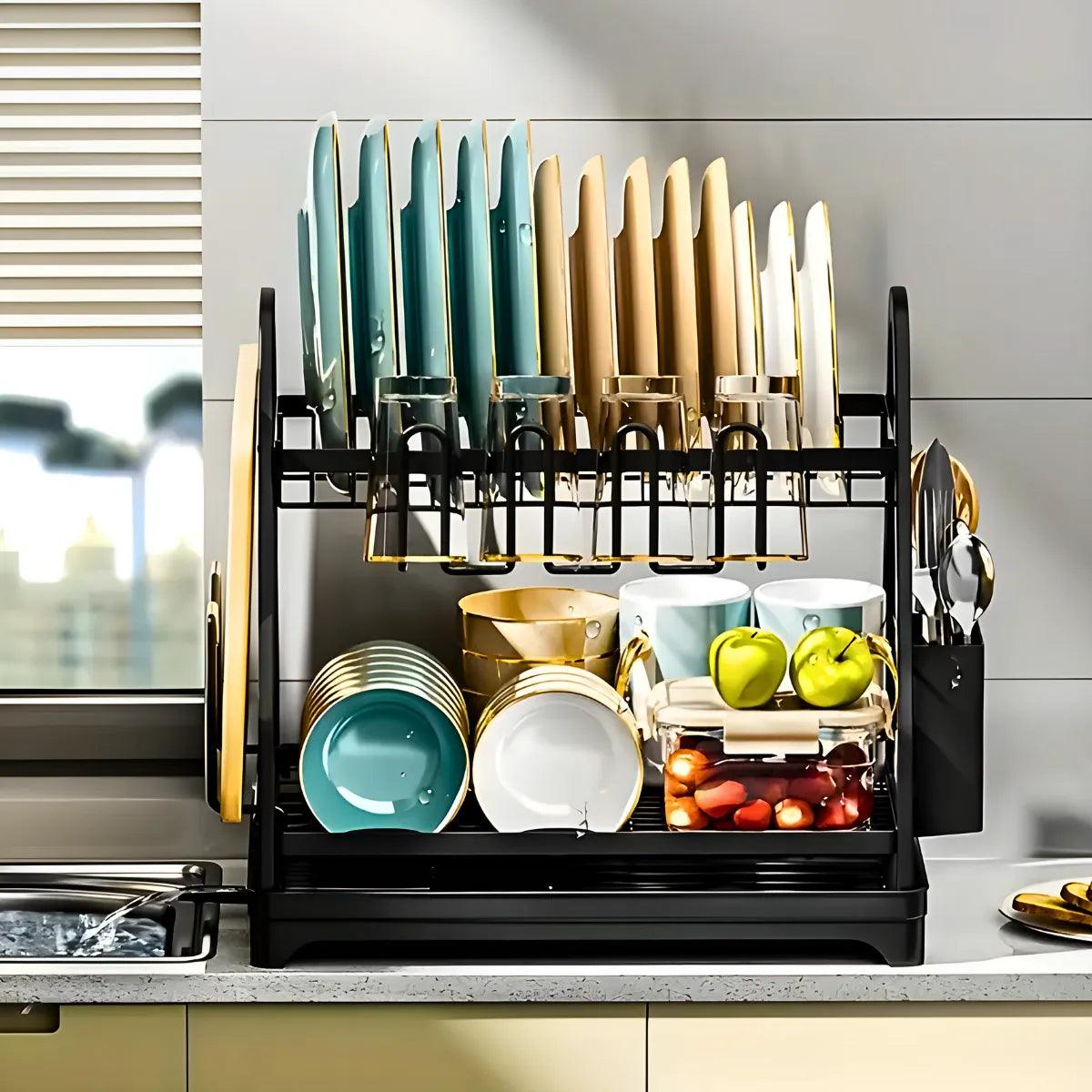 Escorredor e Organizador De Louças Inox Preto - Cliquemaster