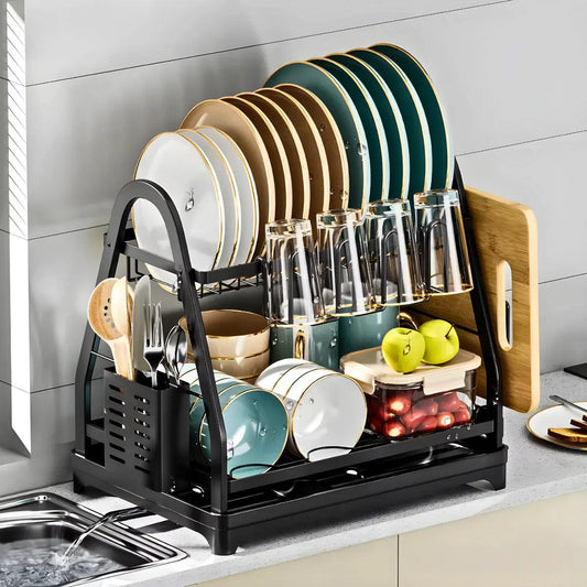 Escorredor e Organizador De Louças Inox Preto - Cliquemaster