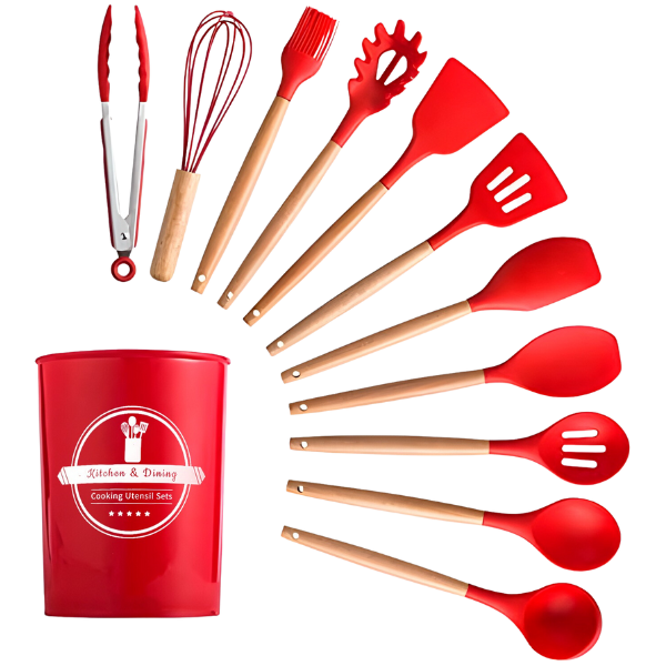 Kit Utensílios Cozinha 12 Peças Silicone Antiaderente