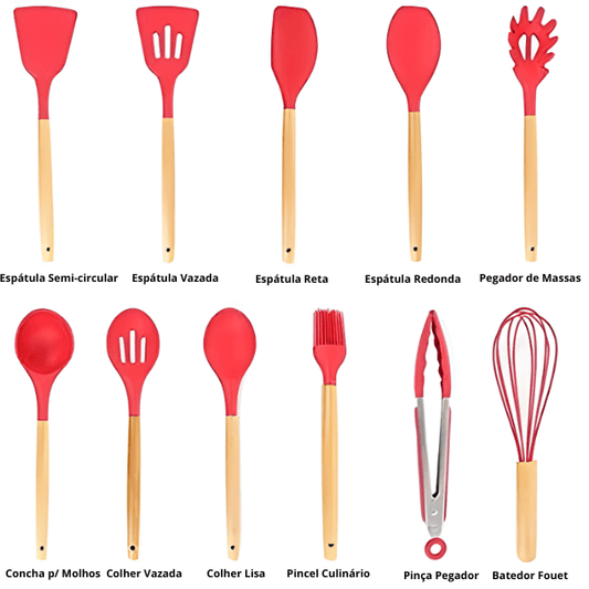 Kit Utensílios Cozinha 12 Peças Silicone Antiaderente - Cliquemaster