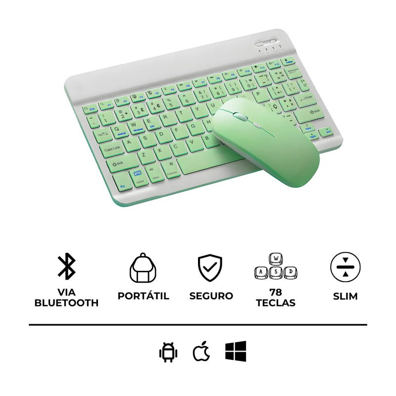 Teclado Sem Fio Bluetooth Recarregável Com Mouse