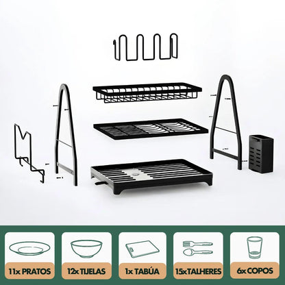 Escorredor e Organizador De Louças Inox Preto - Cliquemaster